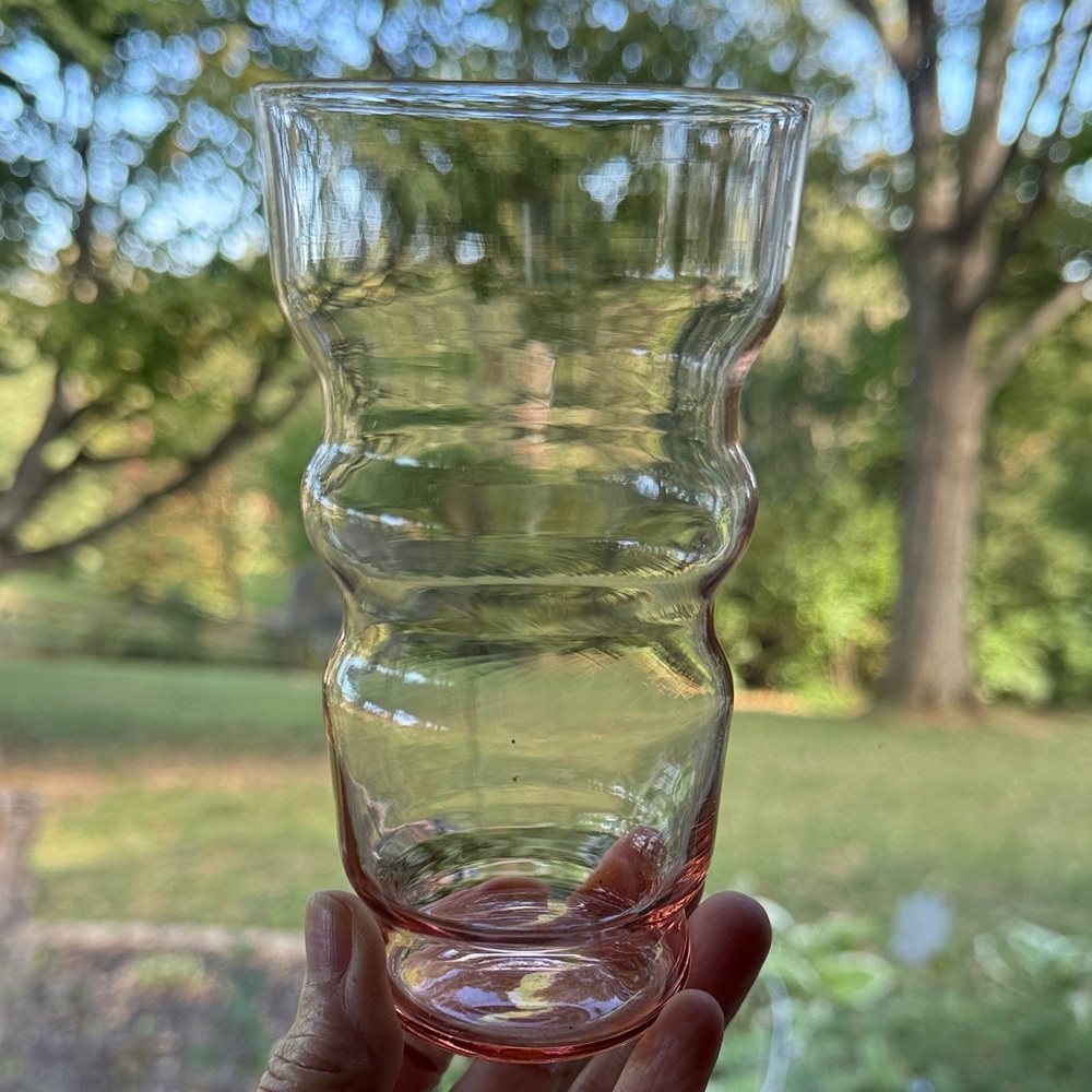 Vintage Pink Depression Glass Tumbler with Wavy Design